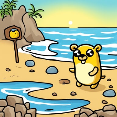 Go Blue Gopher had an adventure on the beach, where he found a crab trapped under a piece of plastic. Instead of anything harmful, Go Blue Gopher cleverly used a small stick, pretending it was a magic wand, to lift the plastic and free the crab, making a new friend. They both then enjoyed building sandcastles together, turning the day into a wonderful story of friendship and kindness.