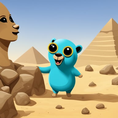 Go blue gopher discovered ancient treasures while exploring the pyramids in Egypt.