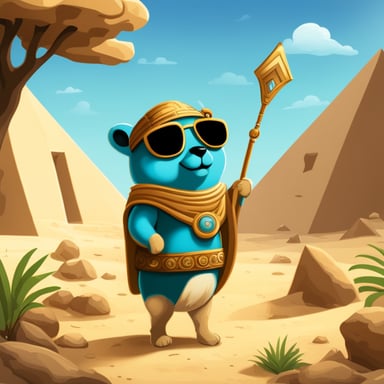 Go blue gopher discovered ancient treasures while exploring the pyramids in Egypt.