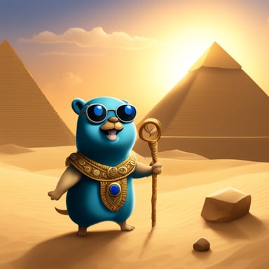 Go blue gopher discovered ancient treasures while exploring the pyramids in Egypt.