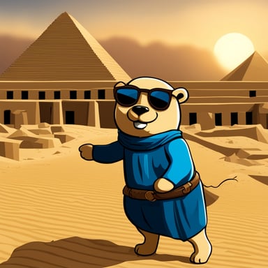 Go Blue Gopher explores the ancient pyramids of Egypt, marveling at the history and mystery surrounding this magnificent civilization.