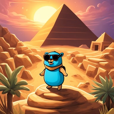 Go Blue Gopher explores the ancient pyramids of Egypt, marveling at the history and mystery surrounding this magnificent civilization.