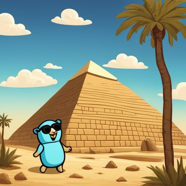 Go Blue Gopher explores the ancient pyramids of Egypt, marveling at the history and mystery surrounding this magnificent civilization.