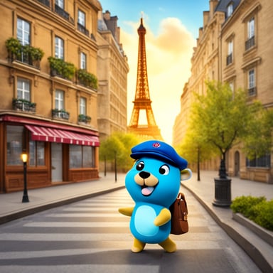 Go blue gopher loves learning about France, from the beautiful Eiffel Tower to the delicious croissants. Every day, it dreams of exploring the charming streets of Paris.