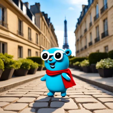 Go blue gopher loves learning about France, from the beautiful Eiffel Tower to the delicious croissants. Every day, it dreams of exploring the charming streets of Paris.