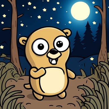 Go Blue Gopher was happy in the forest at night, admiring the beautiful stars in the sky.