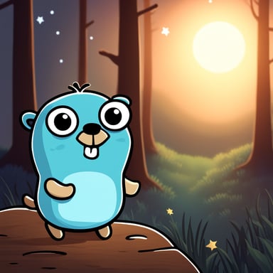 Go Blue Gopher was happy in the forest at night, admiring the beautiful stars in the sky.