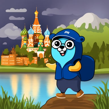 Go blue gopher had an exciting adventure exploring the beautiful landscapes of Russia, from the stunning architecture in Moscow to the serene countryside. Everywhere he went, his cheerful spirit and love for exploration made the journey unforgettable.