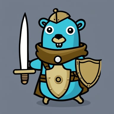 Go blue gopher with a sword and shield