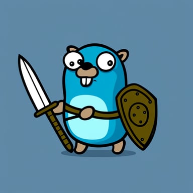 Go blue gopher with a sword and shield