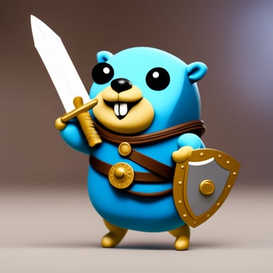 Go blue gopher with a sword and shield