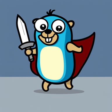 Go blue gopher with a sword and shield