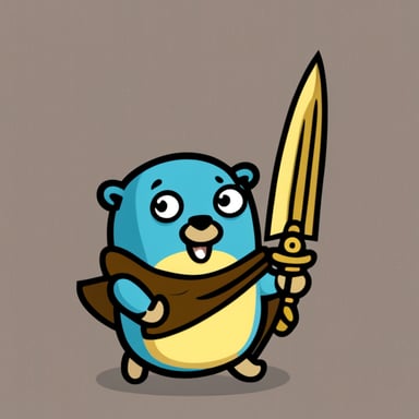 A go blue gopher with shield and sword