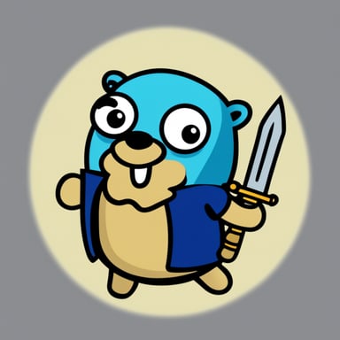 A go blue gopher with shield and sword