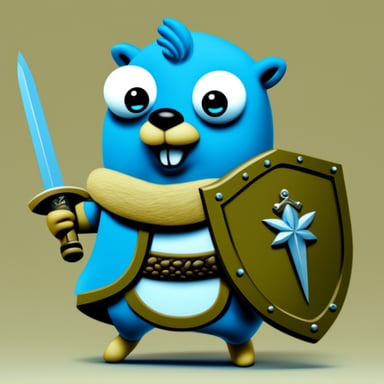 A go blue gopher with shield and sword