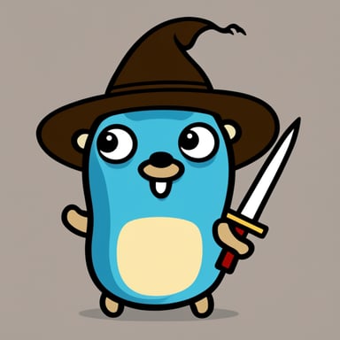 A go blue gopher with shield and sword