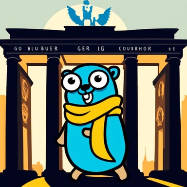 Go Blue Gopher explores Berlin, enjoying its rich history and vibrant culture.