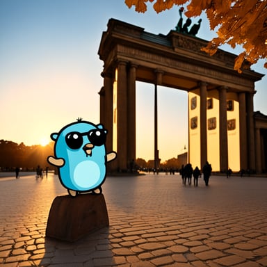 Go Blue Gopher explores Berlin, enjoying its rich history and vibrant culture.