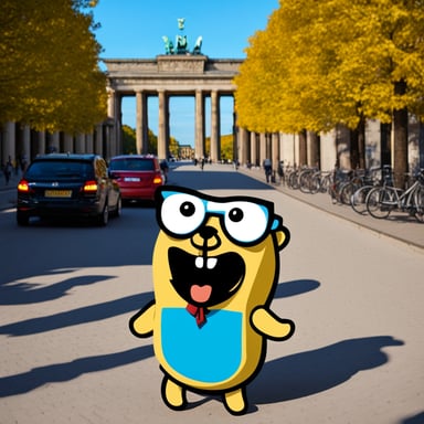 Go Blue Gopher explores Berlin, enjoying its rich history and vibrant culture.