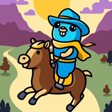 Go Blue Gopher riding a horse.