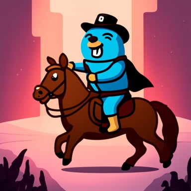 Go Blue Gopher riding a horse.