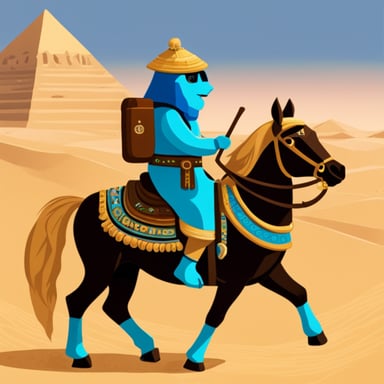 Go Blue Gopher riding a horse in Egypt.