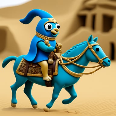 Go Blue Gopher riding a horse in Egypt.
