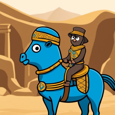 Go Blue Gopher riding a horse in Egypt.