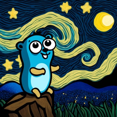 Starry night with Go Blue Gopher gazing at the sky.