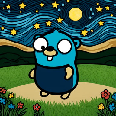 Starry night with Go Blue Gopher gazing at the sky.