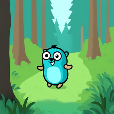 Go Blue Gopher happily walking around the forest.