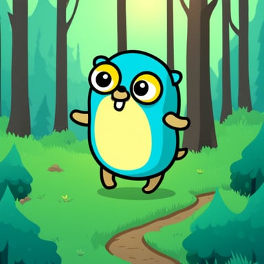 Go Blue Gopher happily walking around the forest.