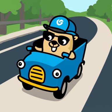 Go Blue Gopher driving a truck.