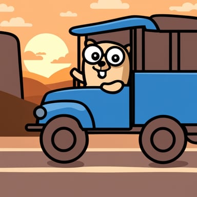 Go Blue Gopher driving a truck.