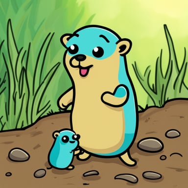 Mom gopher gives birth to little go blue gopher.