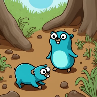 Mom gopher gives birth to little go blue gopher.