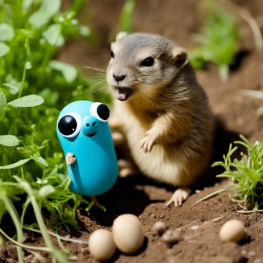 Mom gopher gives birth to little go blue gopher.