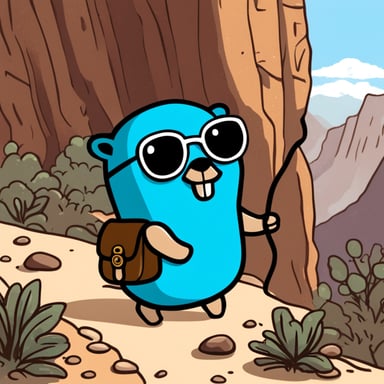 Go Blue Gopher going on an adventure in the canyons.
