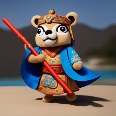 Go Blue Gopher is wearing a Peking opera costume, wielding a Yang Family spear.