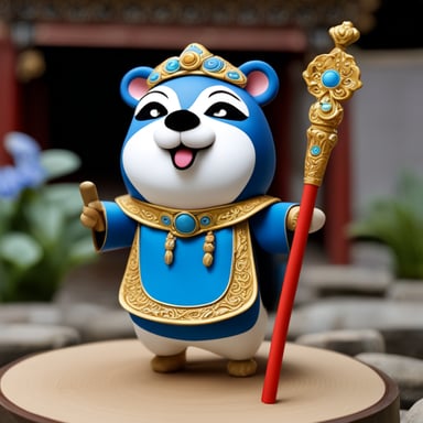 Go Blue Gopher is wearing a Peking opera costume, wielding a Yang Family spear.