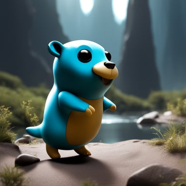 Go Blue Gopher in a hyper-realistic, 3D, futuristic scene trending on ArtStation.