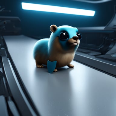 Go Blue Gopher in a hyper-realistic, 3D, futuristic scene trending on ArtStation.