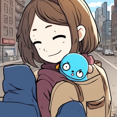 In a vibrant city setting, Go Blue Gopher stars as the main character in a manga-style anime, embarking on colorful adventures amidst the urban landscape.