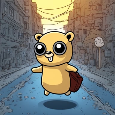 Go Blue Gopher explores the city in manga style, experiencing vibrant anime adventures.