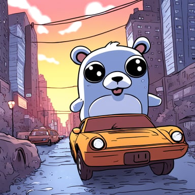 Go Blue Gopher explores the city in manga style, experiencing vibrant anime adventures.