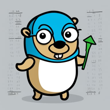Go Blue Gopher looking at math in style of black and white line drawing.
