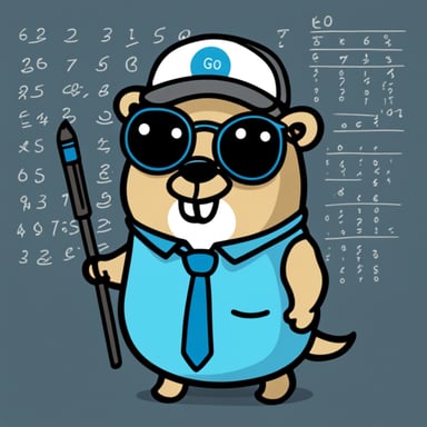 Go Blue Gopher looking at math in style of black and white line drawing.