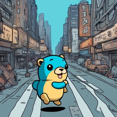 In the bustling city, Go Blue Gopher becomes the protagonist of a manga-style anime, embarking on adventurous quests and bringing joy and color to the urban landscape.