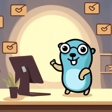 The Go Blue Gopher is sending a modern email filled with happiness.