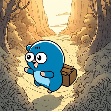 Inside a Japanese manga, Go Blue Gopher becomes the main character, embarking on an adventurous journey.
